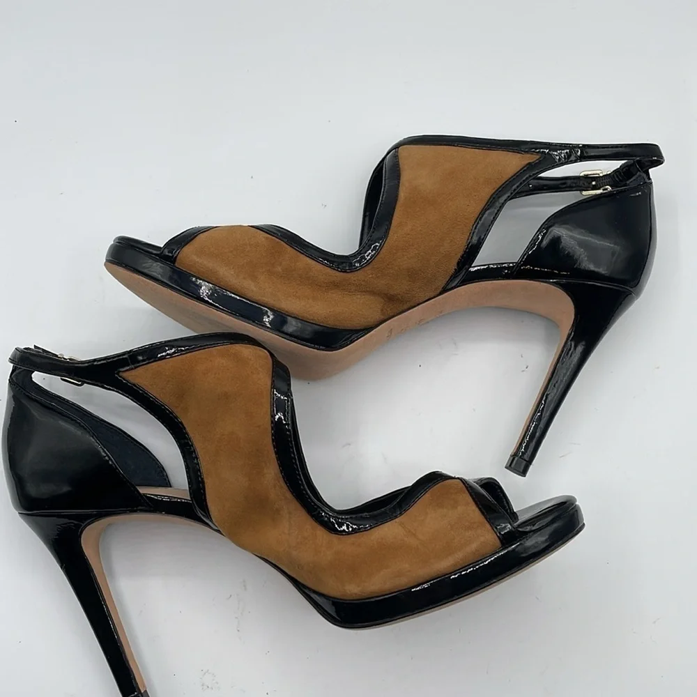 Antonio Melani Black with Brown Tan Suede Heels size 9.5 M Slingback Sandals